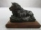 Bronze Lion and Lamb Sculpture on Wood Platform