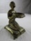 Cast Metal Kneeling Woman With Bowl Figurine
