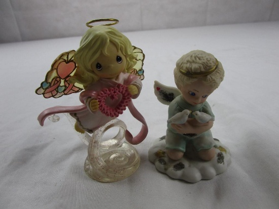 Lot of 2 angel children figurines; Bronson Collection & Precious Moments breast cancer commemorative