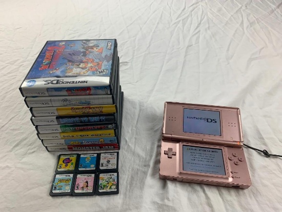 Nintendo DS-Lite Coral Pink Game Console Bundle with 14 Games