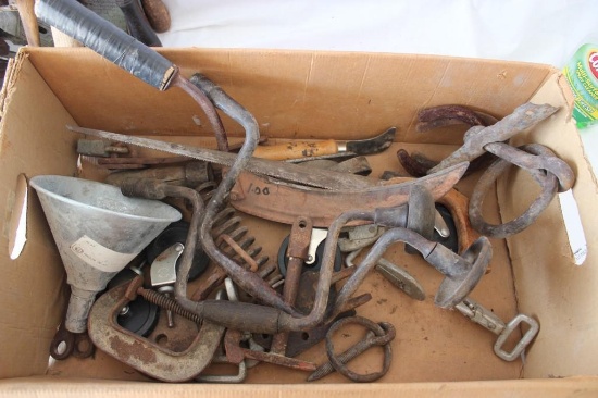 Large Box Lot Full of Antique Tools and Parts Etc. Lots of Misc.