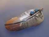 Sterling with turquoise stone feather brooch 13.78g total weight