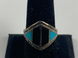 Sterling Silver .925 Ring with black stone 6.7 Grams Size 9