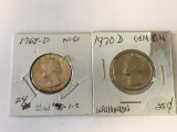 1968D and 1970D US Washington Quarters