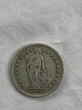 83.5% Silver 1944 Switzerland Helvetia 2 Franc Coin