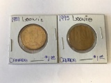 1989 and 1995 Canada Loonie One Dollar Coins