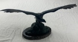 Vintage Cast Iron Bald Eagle On Green Marble Base 18