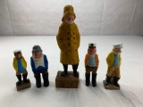 Lot of 5 Old Salt OLD SALT Sea Captain Figures 4 Wood and 1 Ceramic
