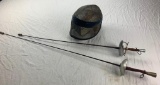 Lot of 2 Vintage Fencing SWORDS with Mask Helmet one is Marked G. Soude Paris