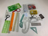 Lot of drawing Supplies- Rulers, Squares, Protractor and more