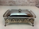 Silver Plated Serving Tray with glass dish NEW