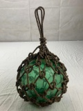 Japanese ANTIQUE 8 Inch Glass Nautical Fishing Flout Buoy with Net