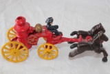 Vintage Cast Iron Fire Water Wagon with Horses and Rider 81/2
