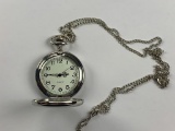 Silver Tone Quartz Pocket Watch with Chain