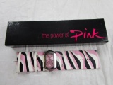 Mary Kay The Power of Pink Watch in Original Box With Pink, Black, and White Wavy Striped Motif