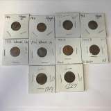 Lot 10 US Wheat Pennies 1 Cent Coins; 1916 - 1944S