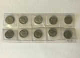 10 UNC Jefferson Nickels; 1957, (2) 1959, (2) 1960, (2) 1961, 1964, 1965