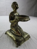Cast Metal Kneeling Woman With Bowl Figurine