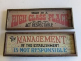 Reproduction Old Time Wood Saloon Signs