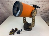 Vintage Orange Celestron 8 Telescope with extra lenses