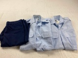 Lot of 2 blue Military Shirts and 1 pair of matching navy blue slacks
