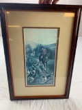 Vintage Whitehead Fox Hunt Framed Print Matted English Fox Hound Dogs Horses