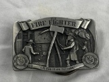 1985 F.D. The Fire Fighter Laying It On The Line Belt Buckle Limited Edition by CJ