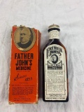 Antique Father John's Medicine Bottle With Liquid and Box