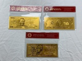 Lot of 3 Plated Foil Novelty Notes Gold Banknotes $2, $10 and $50