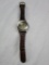Men's Blingage 5ATM All Stainless Steel Water Resistant wrist watch with brown leather band. Needs