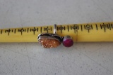 Size 71/2 Ring 2 stones Citrine Crystals and Cut Red Stone Marked .925 8.7g Total Weight
