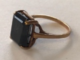 14K Gold Rectangular Dark Gem Stone Ring Sz 5.75 and 3.5g TW