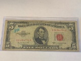 1953 B Star $5 Dollar Note United States Note Red Seal Star Note