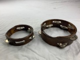 Lot of 2 Vintage Wood Tambourines 8 inches and 6 inches