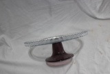 vintage Pedestal Cake Plate Purple and Clear no chips or cracks