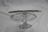 Vintage Clear Glass with Designs Cake Pedestal Plate