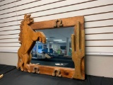 Large Mirror with Western Style Wood Frame with Horse