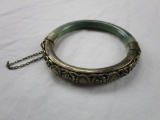 Vintage jade and marked silver bangle bracelet 40.17g TW