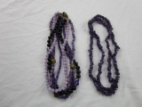 Lot of 2 amethyst color stone and bead costume jewelry necklaces