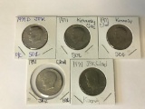 Lot of 5 US Kennedy Half Dollar Coins; (4) 1971 Clad and a 1977D UNC