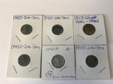 Lot of 6 1943D Zinc Steel US Lincoln Wheat Pennies Once Cent Coins