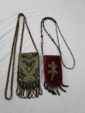 Lot of 2 vintage beaded fabric and velvet miniature shoulder bags