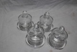 Lot of 4 Small Antique Butter Keepers for plate service. Glass with lids