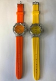 Lot of 2 Colorful Geneva Platinum Watches Orange and Yellow Bands