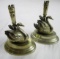 Set of silverplate and brass swan taper candlestick holders 4