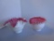 Lot of 2 vintage pink ruffle handkerchief Fenton Silver Crest Milk Glass vases