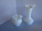 Lot of 2 vintage white ruffle handkerchief Fenton Silver Crest Milk Glass Vases. 4