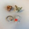 Lot of 4 Misc. Costume Rings of Various Sizes