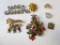Lot of 6 brooches and a pendant: Grandma, Christmas, floral, and heart