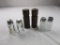 Lot of 3 salt and pepper shakers: wood, floral, and cut glass.